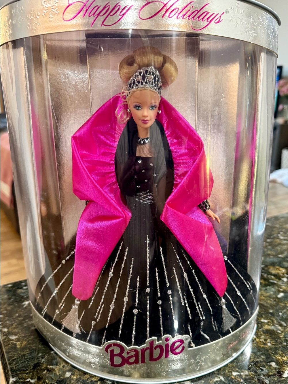 Barbie 💕Happy Holidays 🎀Collector Doll in Black, Hot Pink, Silver, Ring💍
